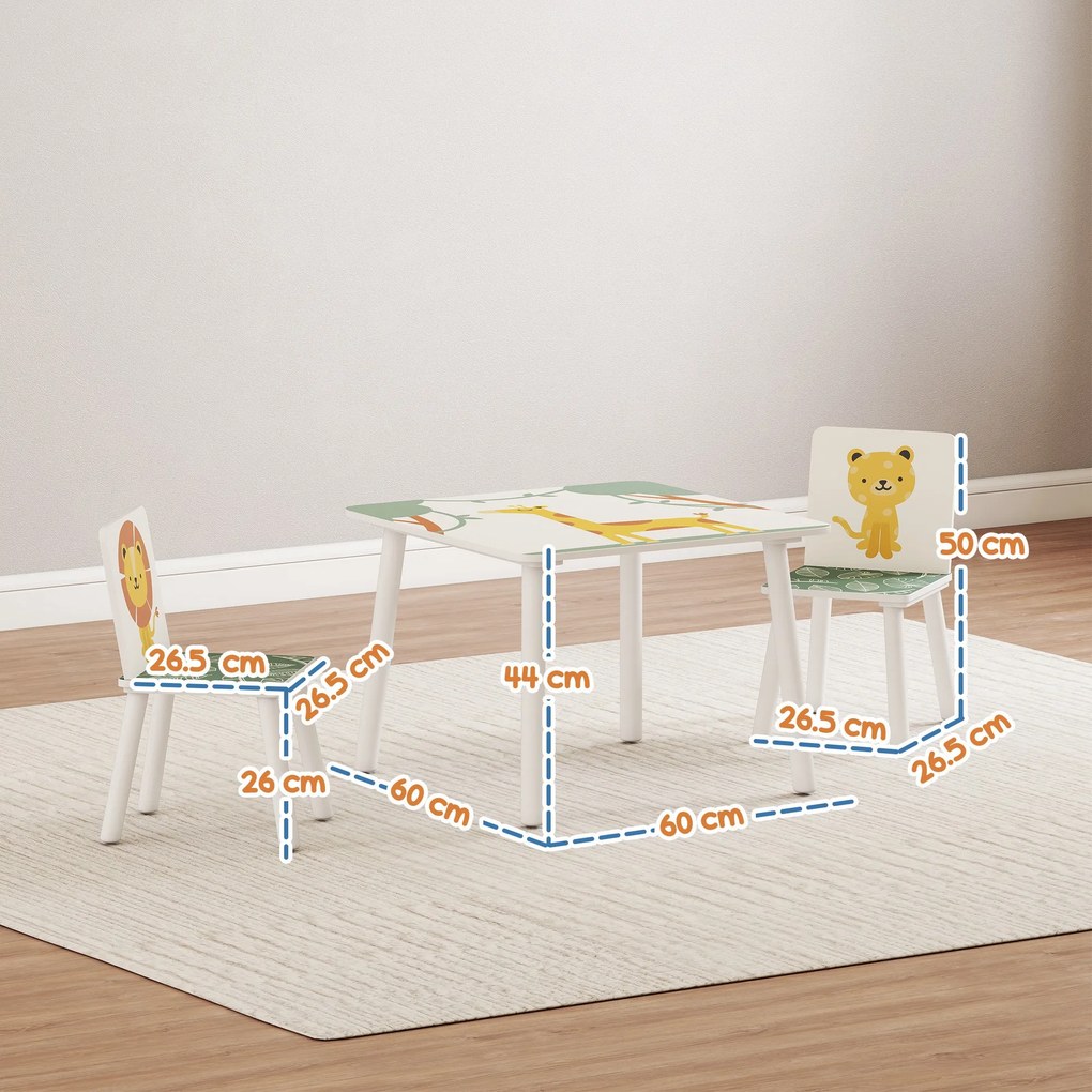 AIYAPLAY Set de Masă și Scaune pentru Copii, 3 Piese, Masă cu 2 Scaune pentru Dormitor, Grădiniță, Sală de Jocuri, Verde | Aosom Romania