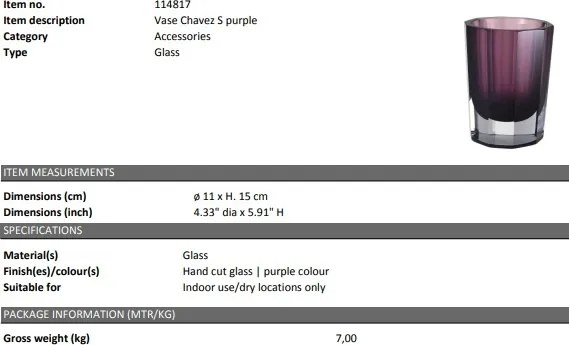 Vaza flori, Vas decorativ CHAVEZ S violet 114817 HZ