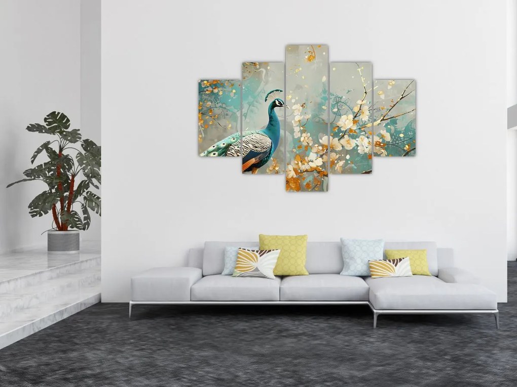 Tablou - Păun cu decor de aur (150x105 cm)