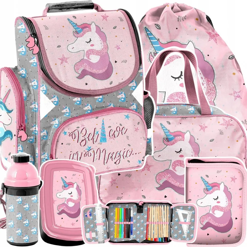 Set școală din 6 piese din cea mai recentă colecție pentru o fată, cu motiv unicorn