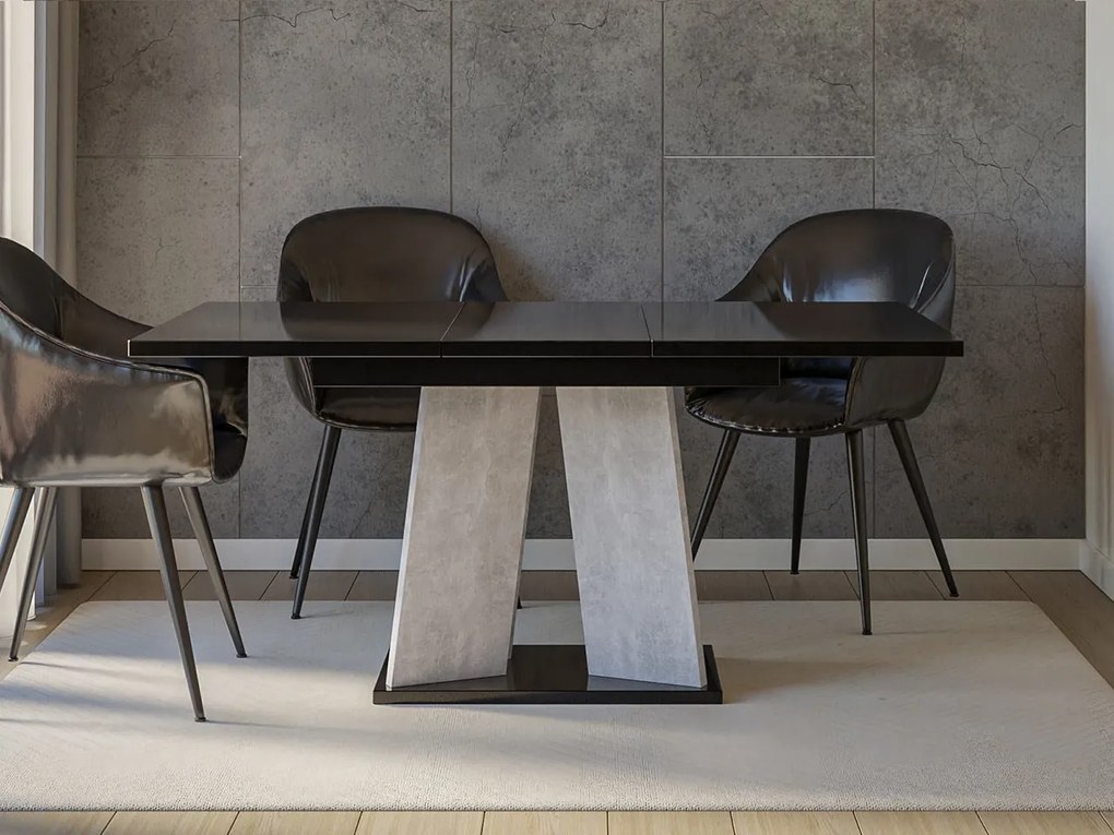 Masă sufragerie extensibilă 120 cm Jeremias (lucios Negru + beton) (pentru 4-6 persoane). 1105344