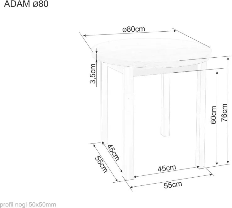 Masă de sufragerie rotunda ADAM 80x80 cm, decor stejar Cremona Torro