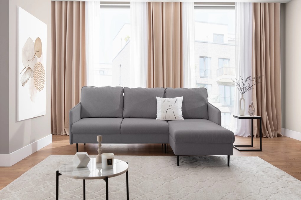 Colțar extensibil Movani dreapta - țesătură gri Loft 19 / picioare negre