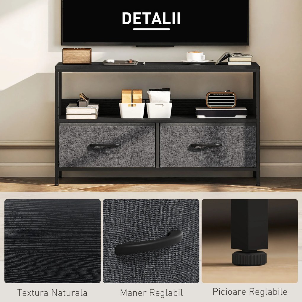 HOMCOM Mobilier pentru Televizor de 47" cu Sertare Pliabile din Material Textil și Raft, 98x29x56 cm, Lemn Natural | Aosom Romania