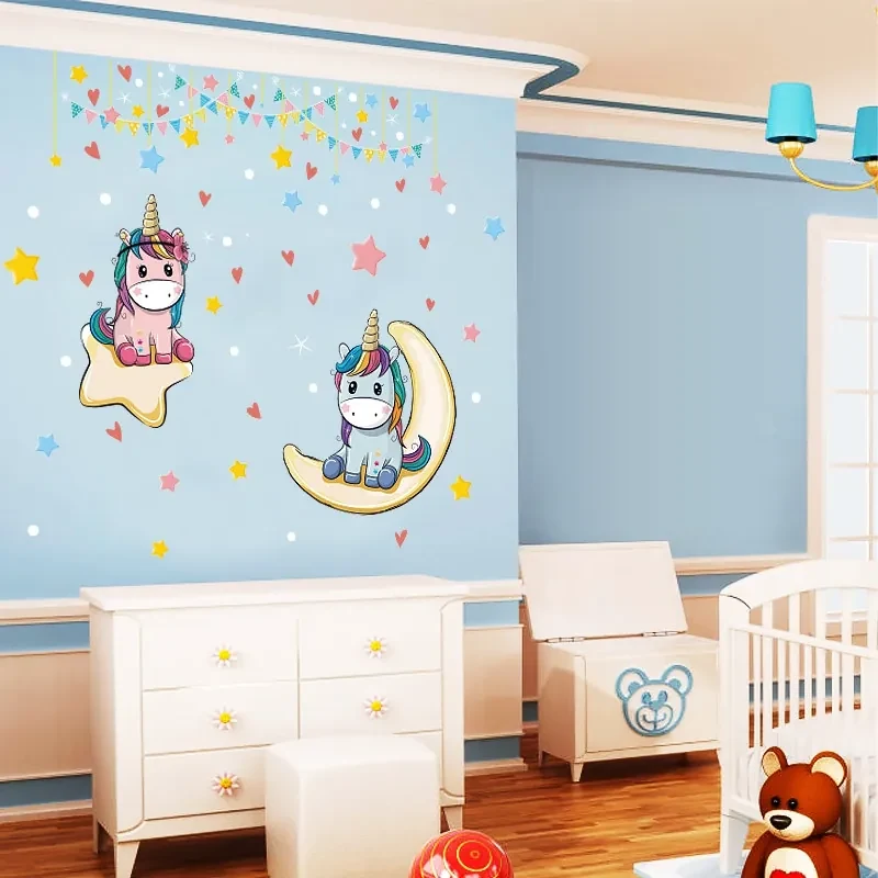 Sticker perete Unicorn pe Luna