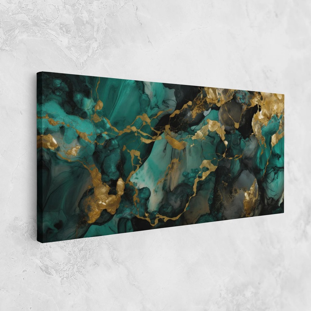 Tablou Canvas, 50x100cm, Dormitor si Living, Abstracte, Marble, Dark Green Golden Marble