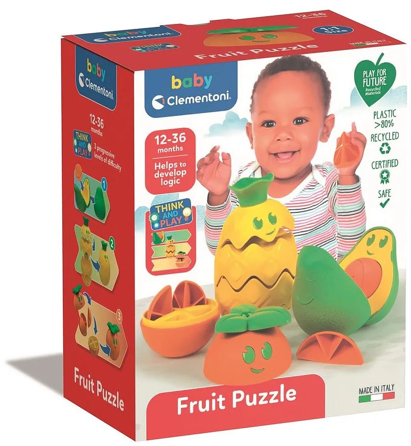 Fructe Friendly Faces Jucărie pentru bebeluși cu sortare de fructe, Puzzle Clementoni