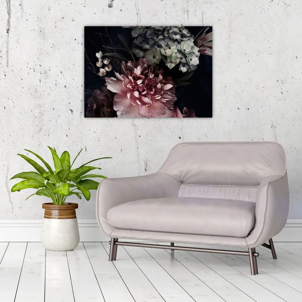 Tablou pe sticlă cu buchet (70x50 cm)