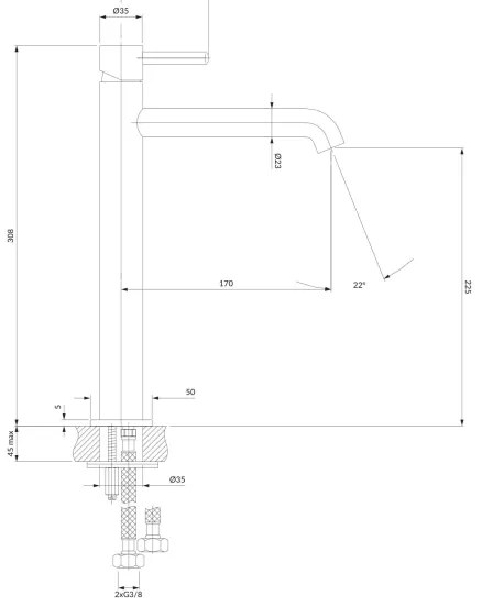 Baterie de lavoar OMNIRES Y1212GLB Y 30,8 cm auriu periat