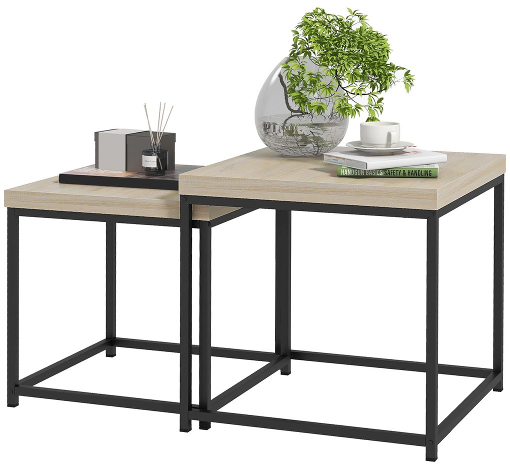 HOMCOM Set de 2 mese de cafea mese laterale pătrate mese de sufragerie cadru din oțel și blaturi din panouri de particule | Aosom Romania