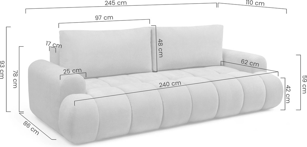 Canapea extensibilă pentru dormit Lutario - szenil gri Vibe 95