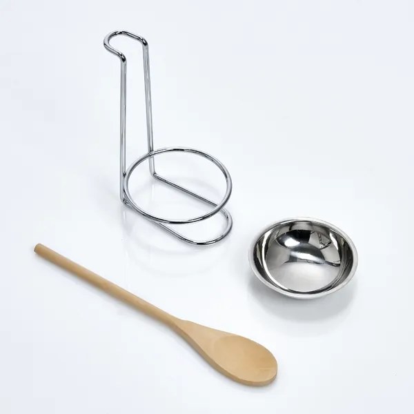 Set lingura si suport cu tava de scurgere, din lemn si metal, Harold Crom / Natural, Ø10xH17,5 cm