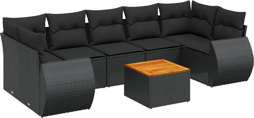 vidaXL Set mobilier de grădină cu perne, 8 piese, negru, poliratan