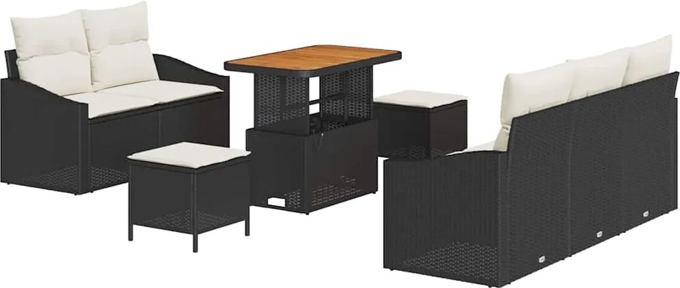 vidaXL Set de canapele pentru grădină cu pernă 8 pcs Negru poliratan