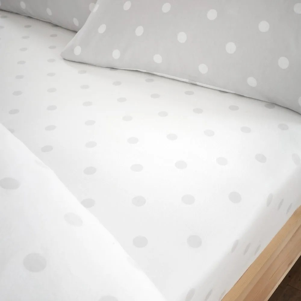 Cearceaf alb-gri din flanelă cu elastic 150x200 cm Polka Dot – Catherine Lansfield