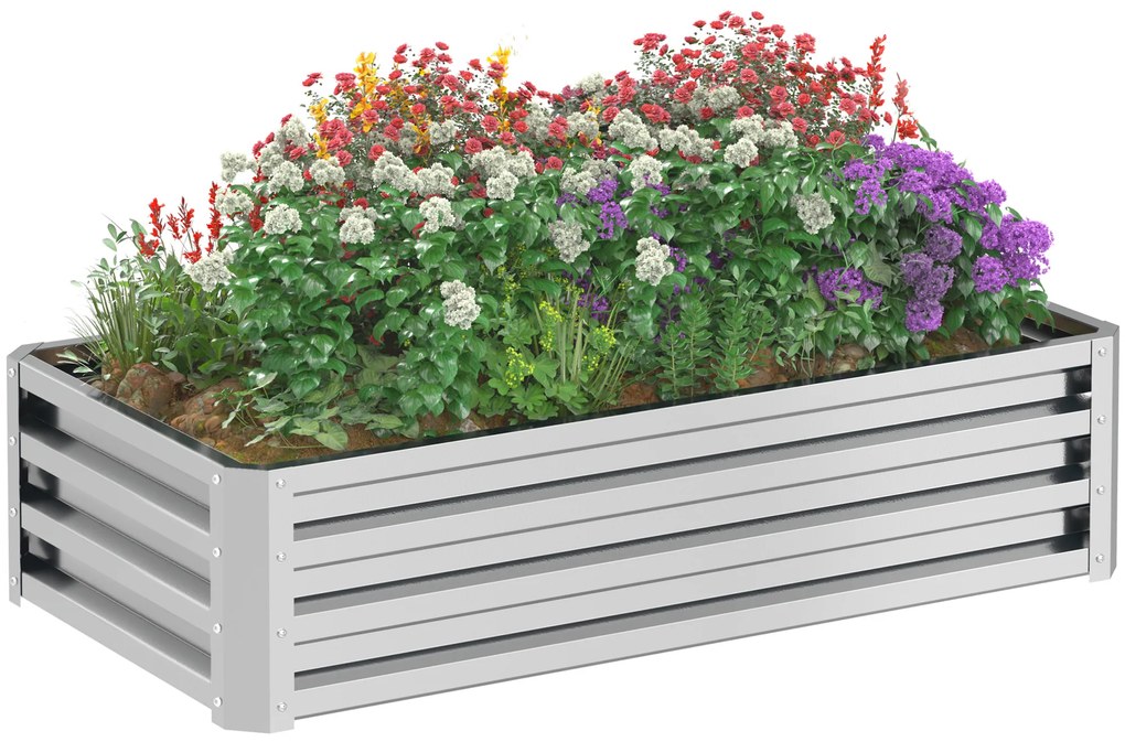 Outsunny Pat inalt Pflanzkasten, rezistent la intemperii, sol deschis, otel galvanizat, 120 cm x 60 cm x 30,5 cm, Argintiu | Aosom Romania