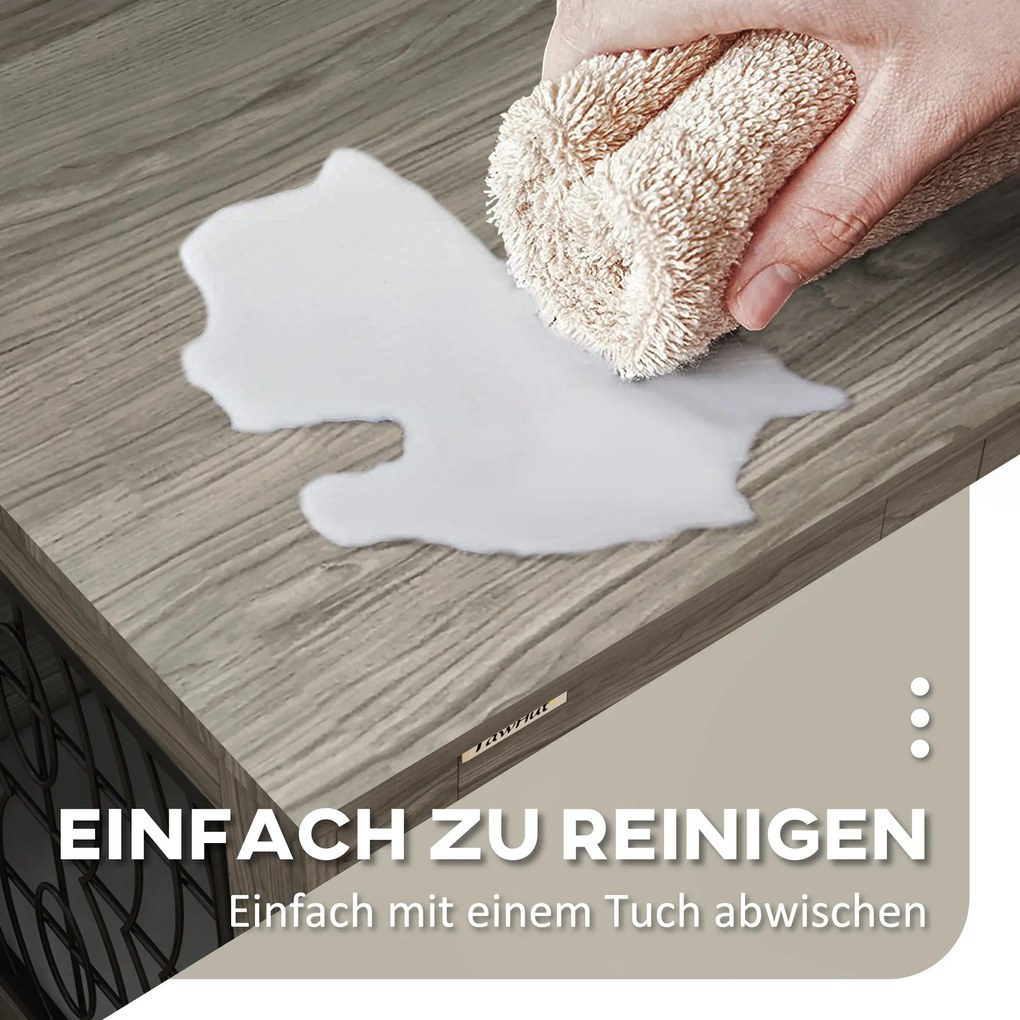 PawHut Cușcă pentru câini cu pernă, până la 20 kg/50 cm lungime corporală, metal, 80x56x63cm, Gri/decor lemn | Aosom Romania