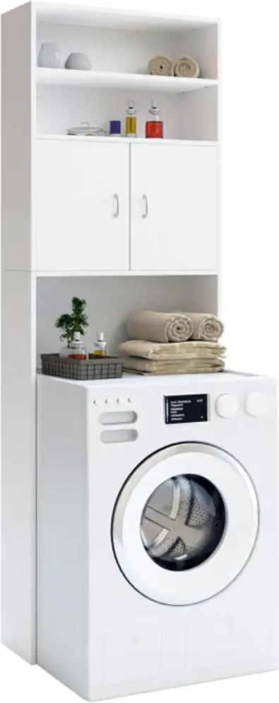 Dulap înalt deasupra mașinii de spălat SILKE, 185×63×20cm, alb Casaria