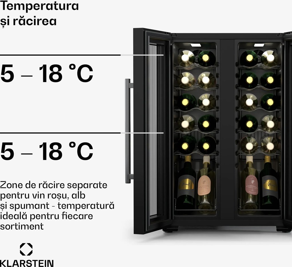 Klarstein Frigider pentru vin Shiraz, 2 zone de răcire, comandă tactilă, iluminare LED, model independent