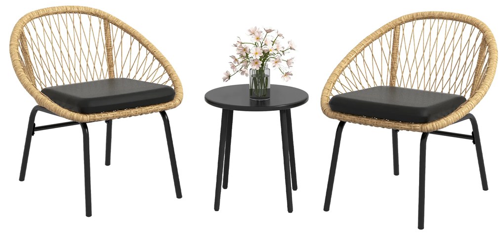 Outsunny Set de mobilier de grădină din răchită, set de mobilier de terasă, 2 scaune & masă, Galben | Aosom Romania