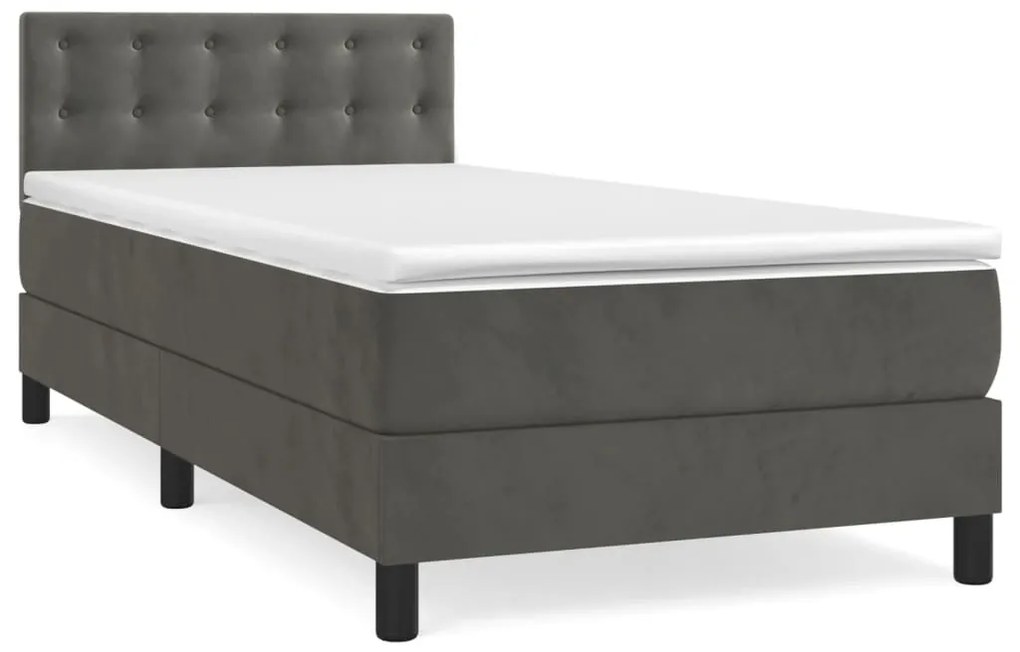 3141528 vidaXL Pat box spring cu saltea, gri închis, 100x200 cm, catifea