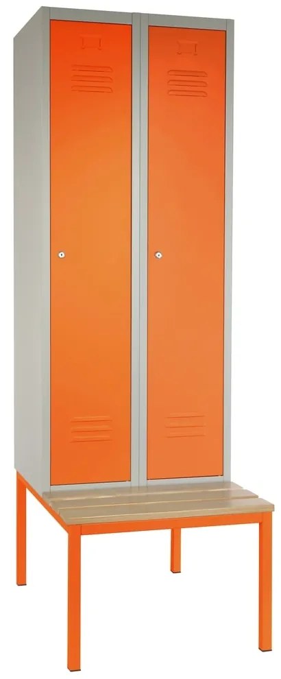 Dulap metalic cu bancheta, 60 x 85 x 185 cm, inchidere cilindrica, portocaliu - ral 2004