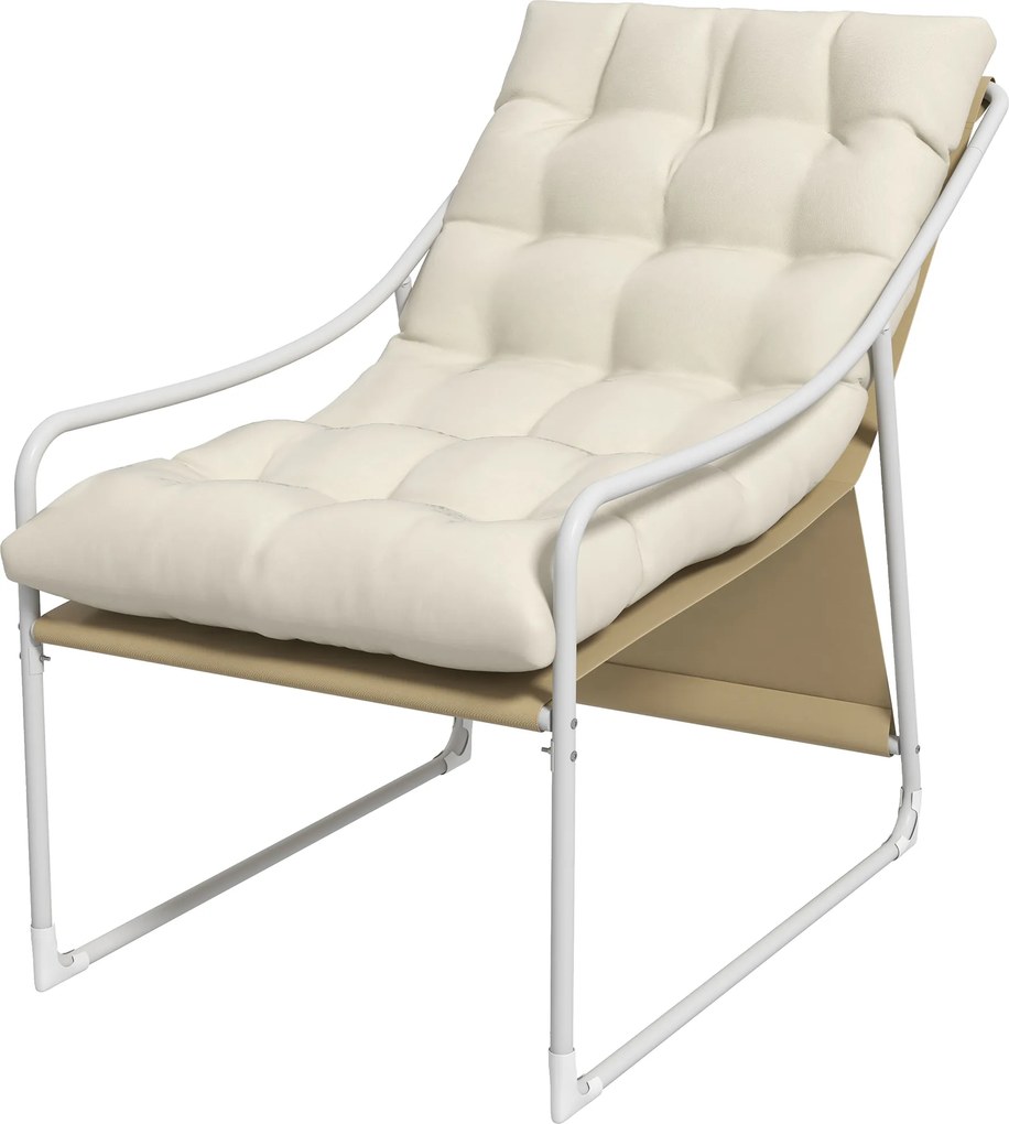 Outsunny Fotoliu de grădină fauteuil de exterior cu pernă cadru din oțel pentru balcon, terasă, grădină bej | Aosom Romania