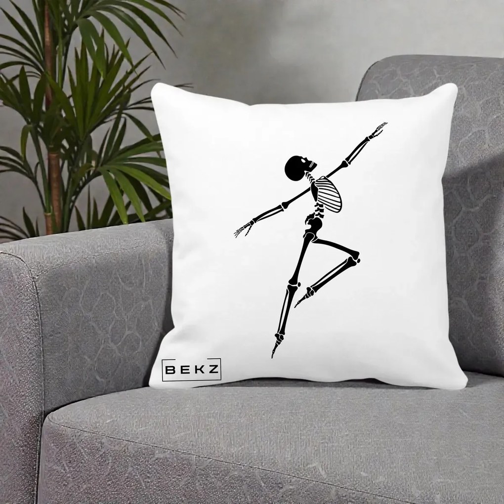Perna Decorativa Schelet Dansator Silueta Neagra Halloween, 40x40 cm, Alba Mata, Husa Detasabila, Perna Inclusa, BEKZ®