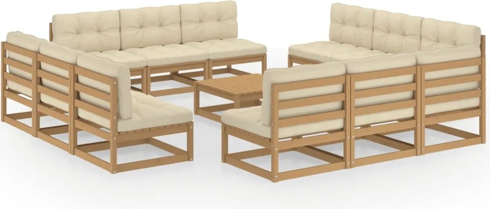 vidaXL Set mobilier de grădină cu perne, 13 piese, lemn masiv de pin