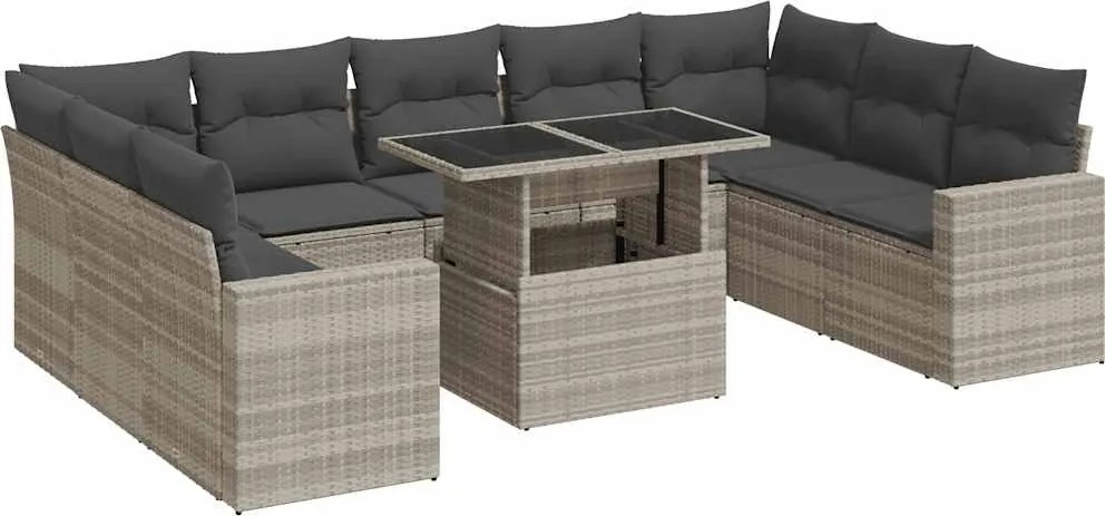 vidaXL Set canapele de grădină cu perne 10 piese gri deschis poliratan