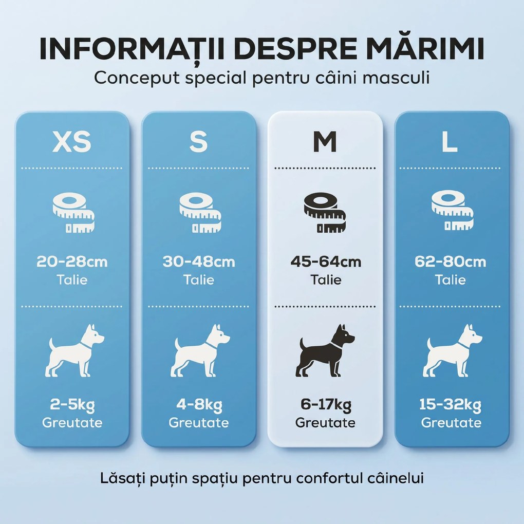 PawHut Scutece pentru Câini Masculi, 48 Bucăți cu Bandă Elastică Reglabilă, 62 x 20 cm, Alb | Aosom Romania