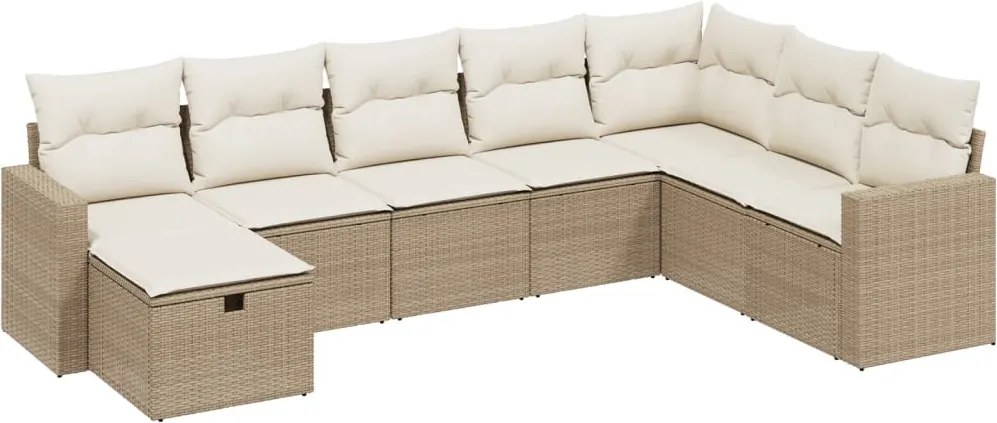 vidaXL Set canapele de grădină, 8 piese, cu perne, bej, poliratan