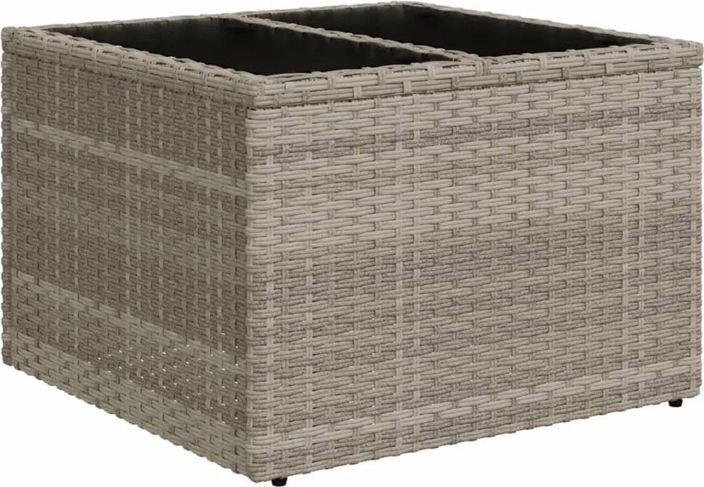 vidaXL Masă de grădină blat sticlă, gri deschis, 55x55x37 cm poliratan