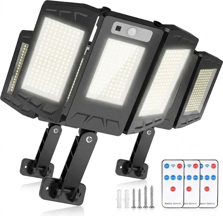 Set 3 bucati Lampa Tripla Solara de Perete cu Senzor de Miscare