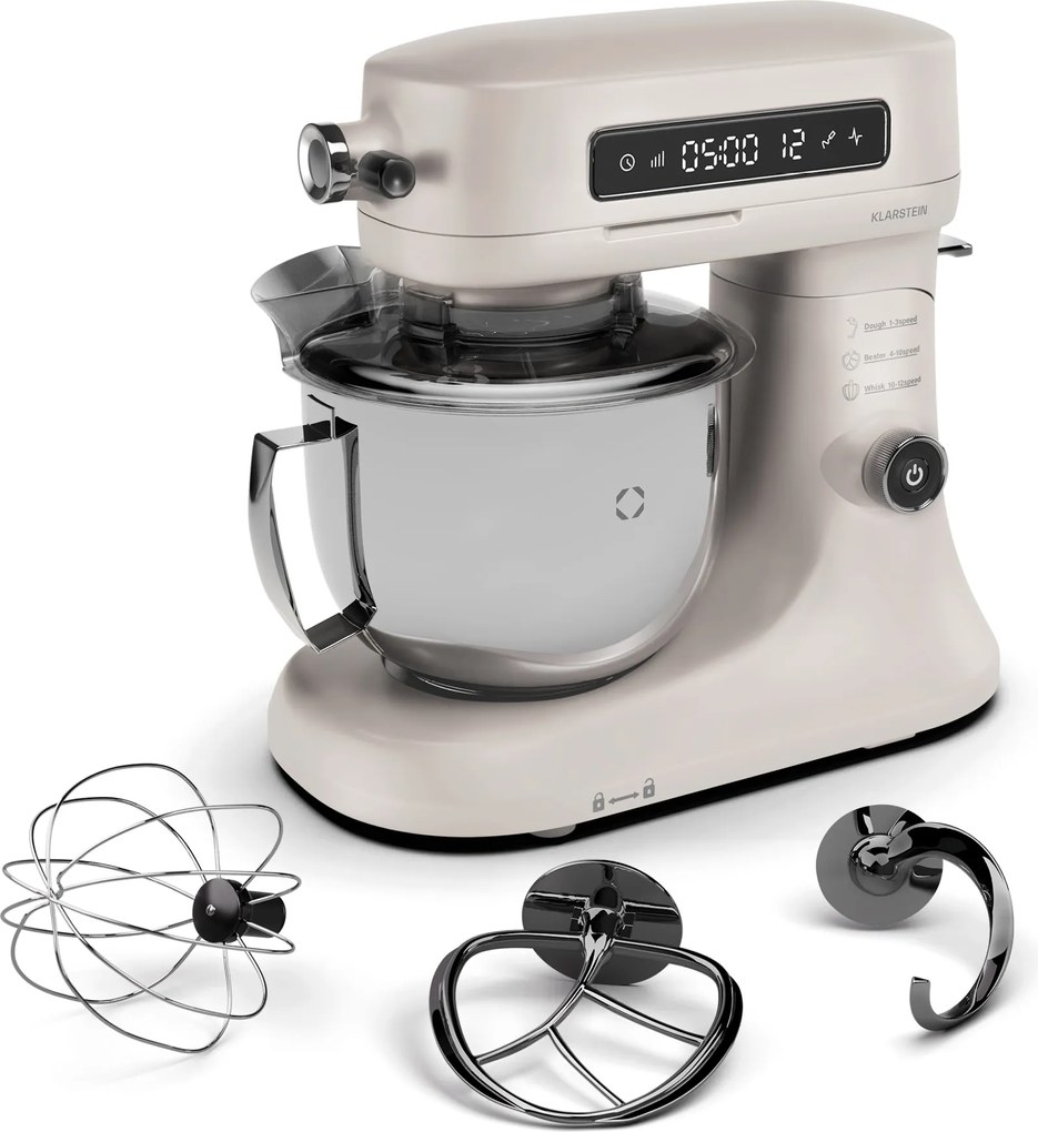 Klarstein Robot de bucătărie Chiara, 1600 W, 12 setări, Bol din oțel inoxidabil, Afișaj LCD, Accesorii incluse