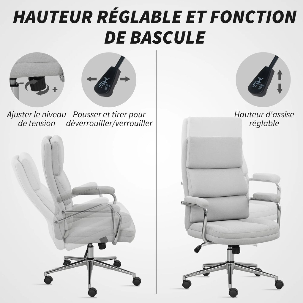 HOMCOM Scaun de birou, scaun de birou ergonomic cu înălțime reglabilă, funcție de meșterire, 62 x 73 x 105-113 cm, gris | Aosom Romania