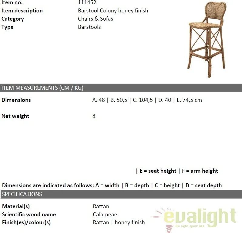 Scaun de bar design LUX din rattan, Colony 111452 HZ