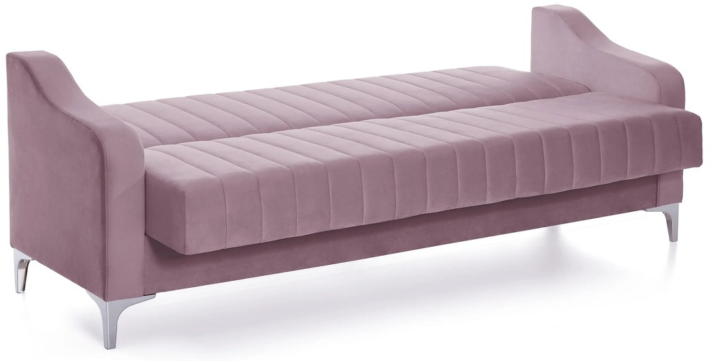 Canapea Extensibilă 3 locuri AQUA, cu ladă de depozitare, 212x70x97 cm, Swing-Roz