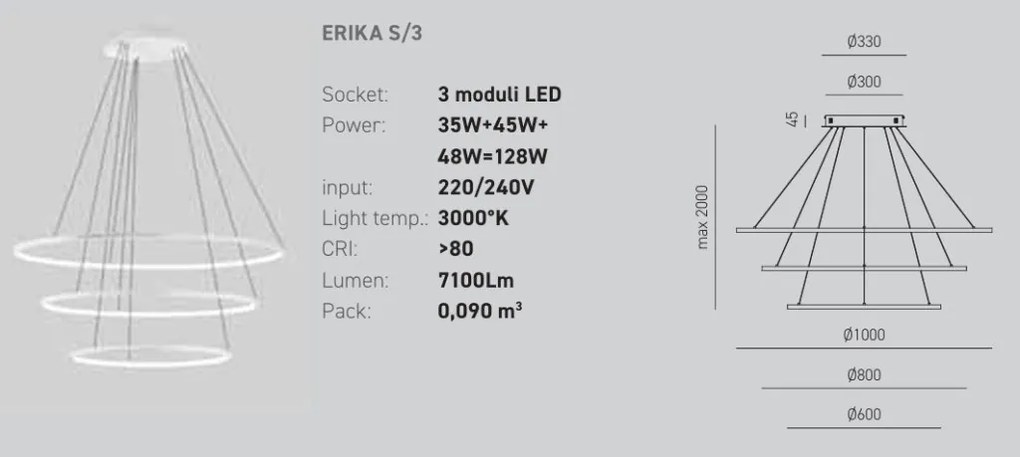Lustra LED circulara cu 3 inele 100/80/60cm ERIKA