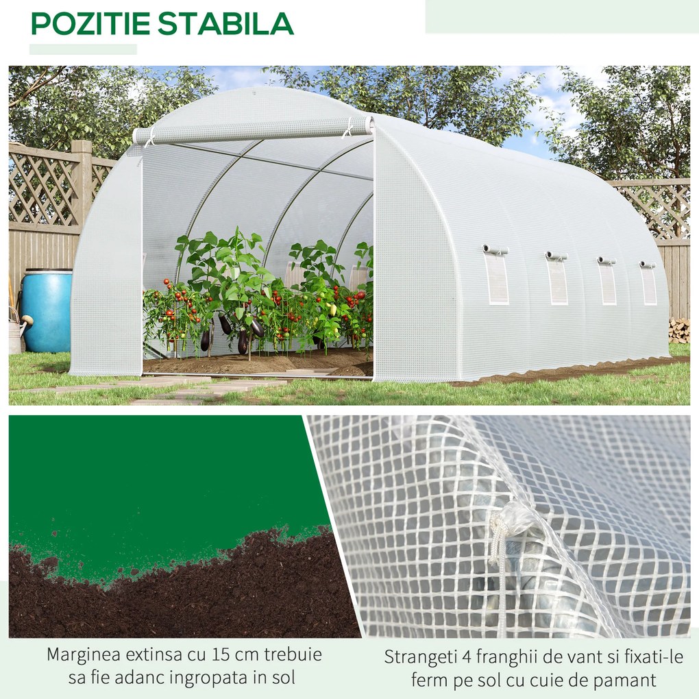 Outsunny Tunnel Sera de gradina pentru plante din PE cu tevi metalice 6x3x2m Alb | Aosom Romania