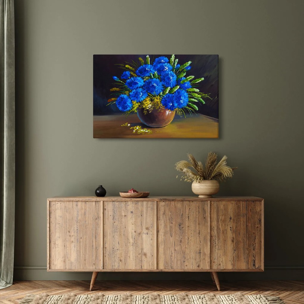 Tablou - Flori albastre în vază (90x60 cm)