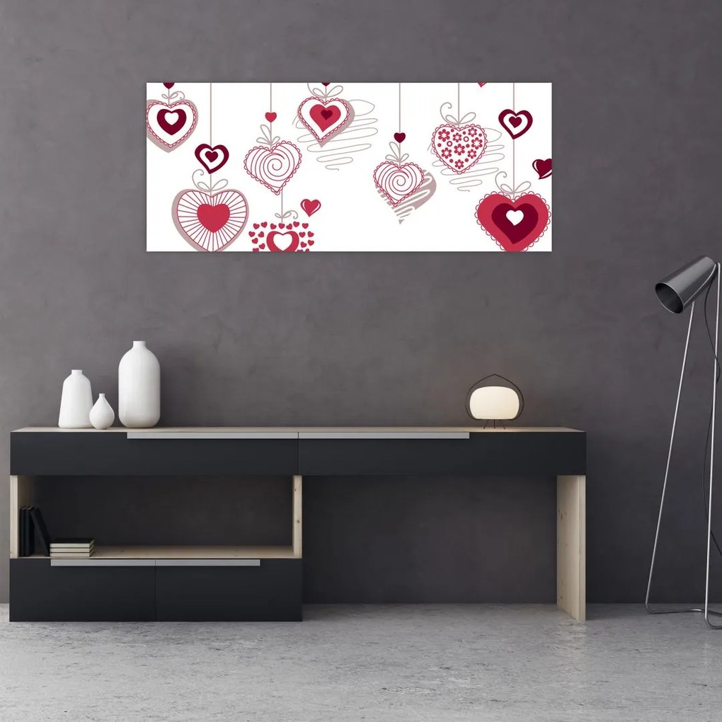 Tablou cu inimiore pictate (120x50 cm)