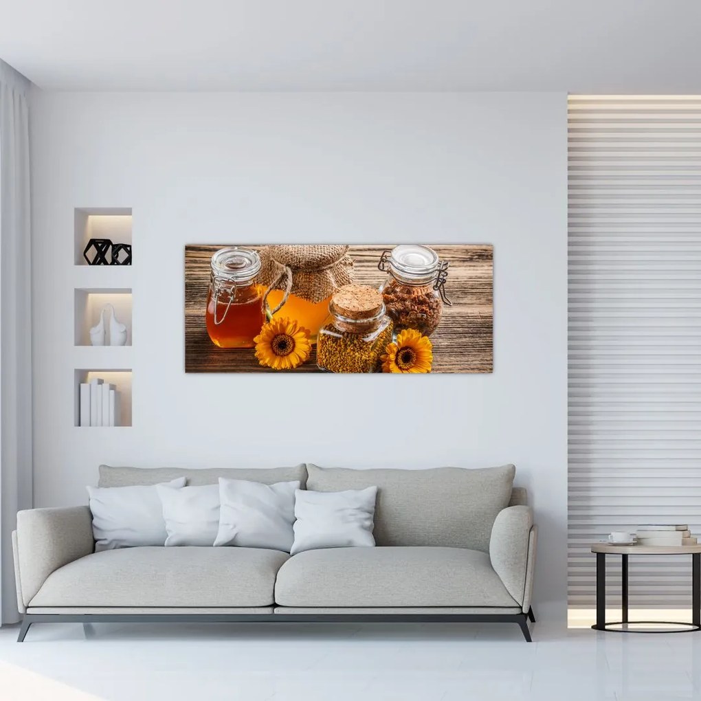 Tablou - Natura morta cu borcane de miere (120x50 cm)