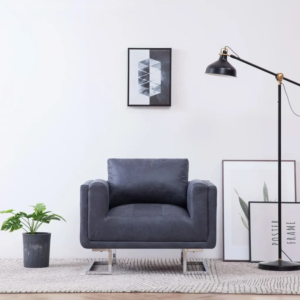 282154 vidaXL Fotoliu cubic, gri, piele întoarsă ecologică
