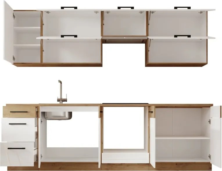 Set mobilier de bucătărie „Vika - Alb lucios”, ADRK Furniture (Lungime: 260 cm)