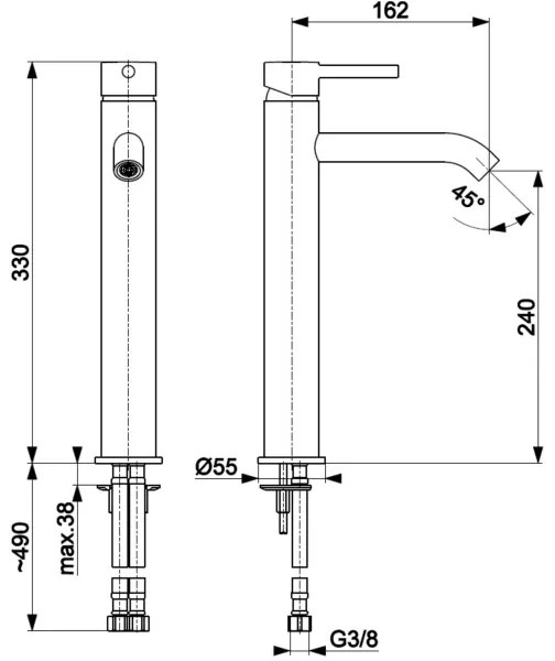 Baterie de lavoar + ventil KFA Armatura 5032-612-31 MOZA 33 cm auriu