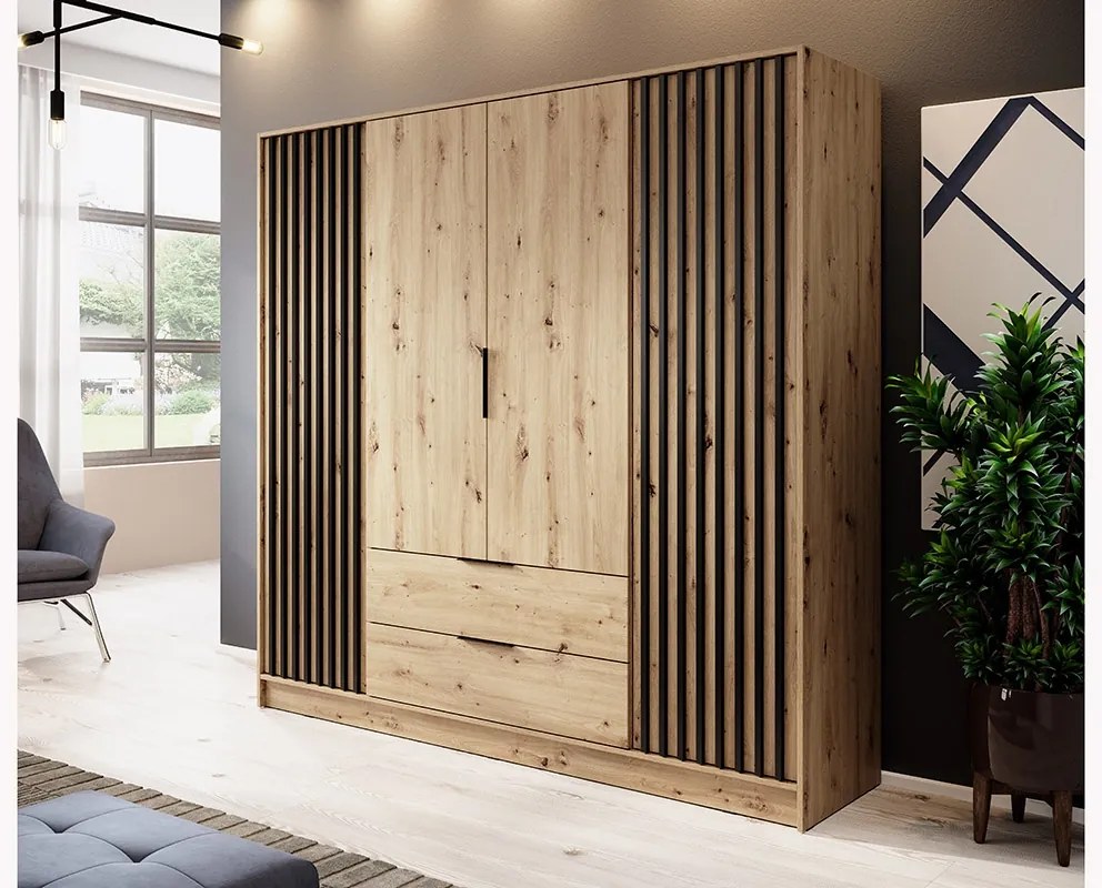 Dulap Neria 206 cm - stejar artisan / negru