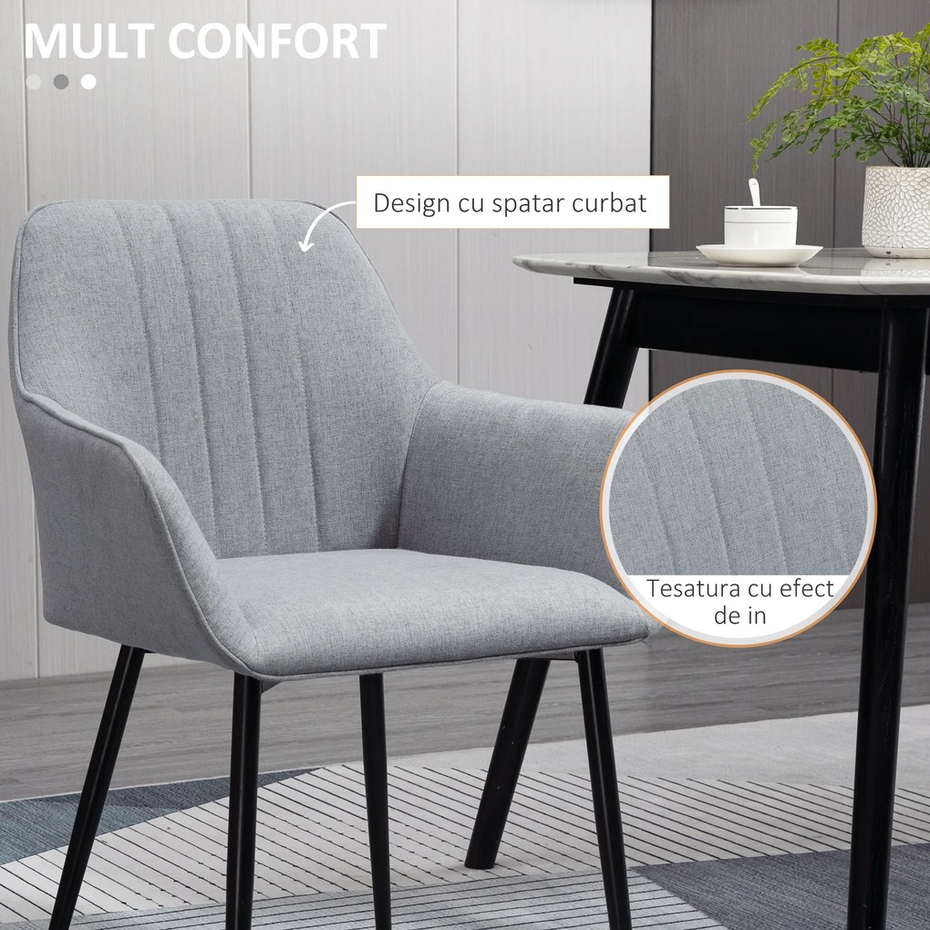 HOMCOM Set 2 Scaune Moderne Scandinave, Capitonate, Spătar Curbat, Confortabile, pentru Bucătărie și Sufragerie | Aosom Romania