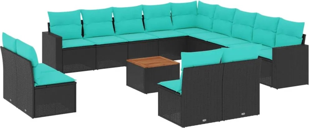 vidaXL Set mobilier de grădină cu perne, 14 piese, negru, poliratan