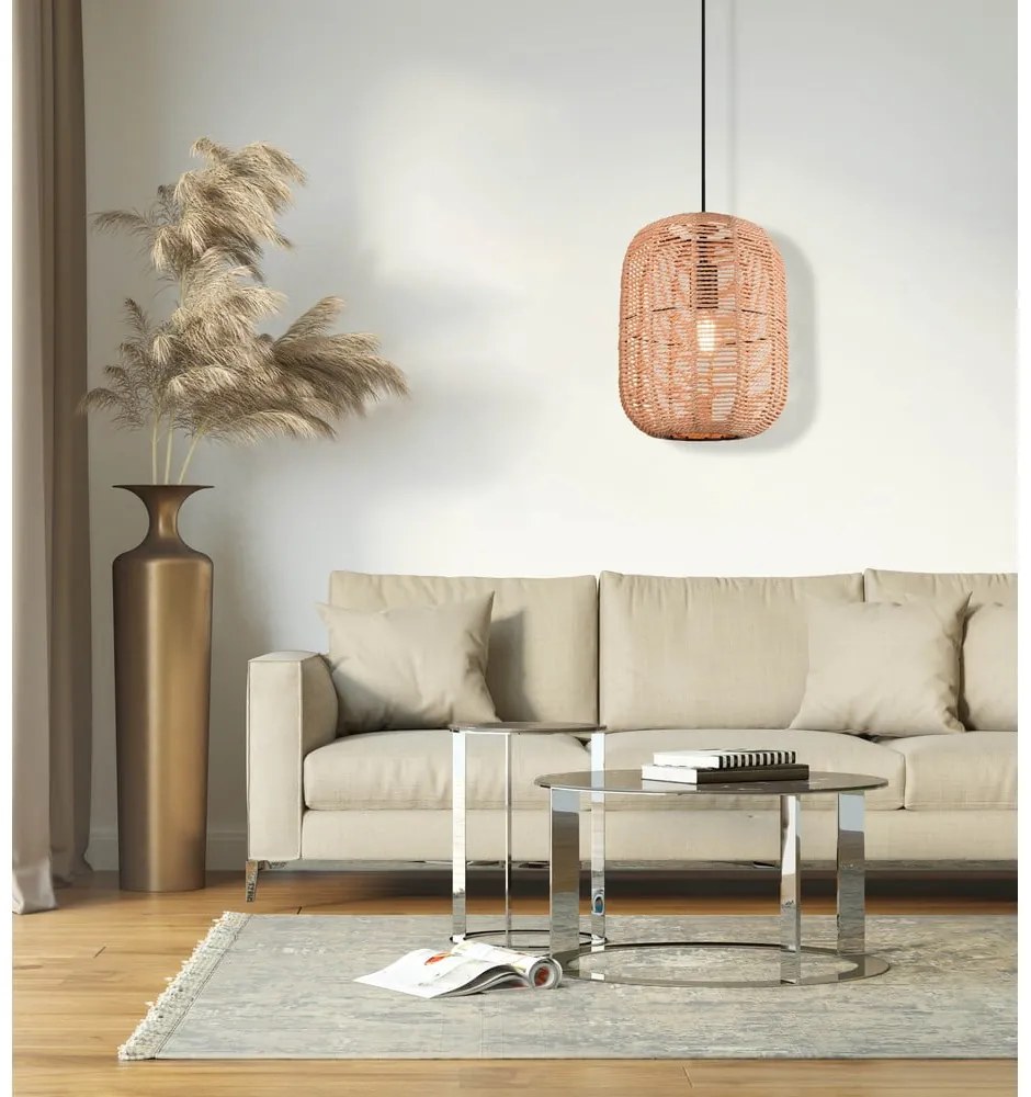 Lustră maro deschis cu abajur textil ø 35 cm Runa – Trio